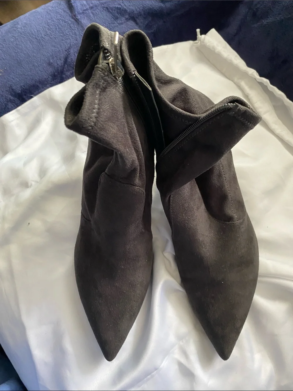 Unisa Black Pointed-Toe Suede Ankle Booties with Side Zip
